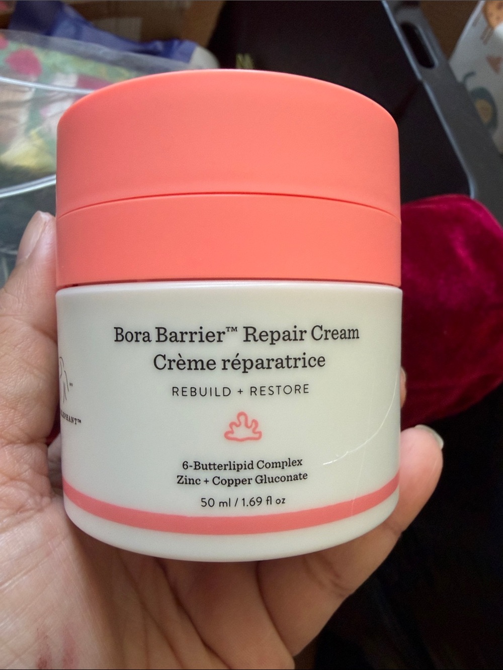 Drunk Elephant Bora Barrier Repair Cream — Coral Pink & Cream